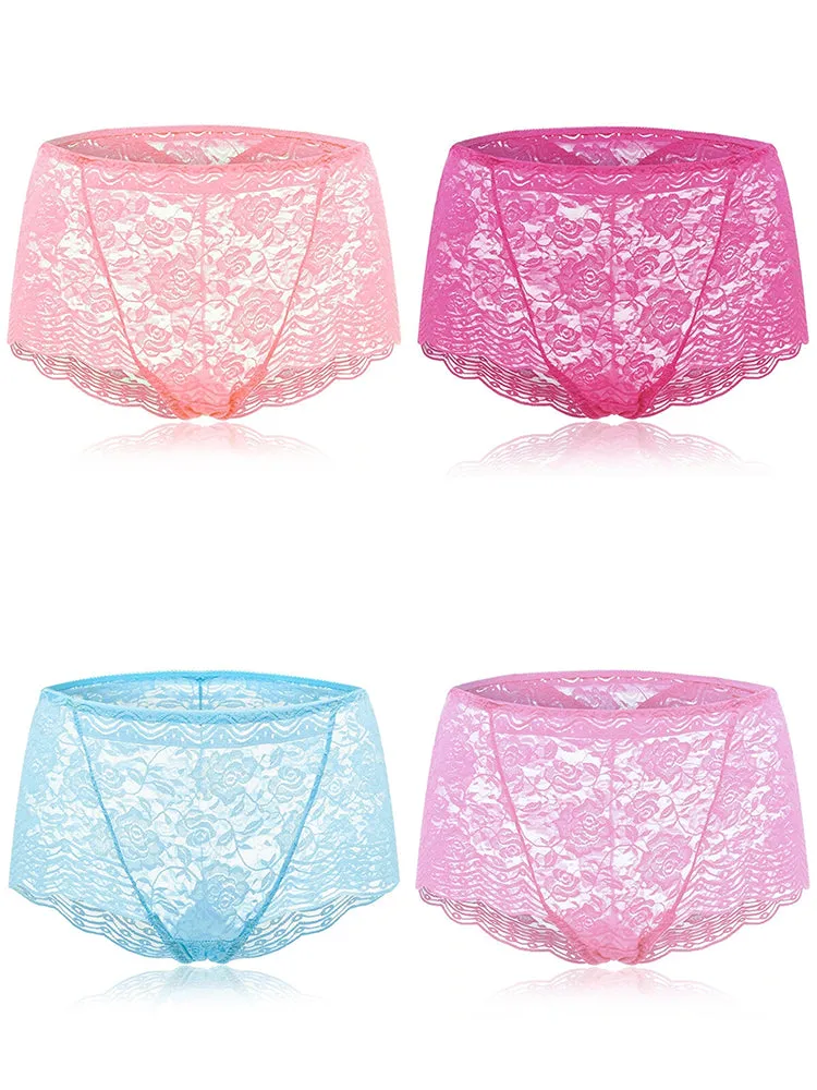 4-Pack Lace Embroidered Breathable Soft Panties