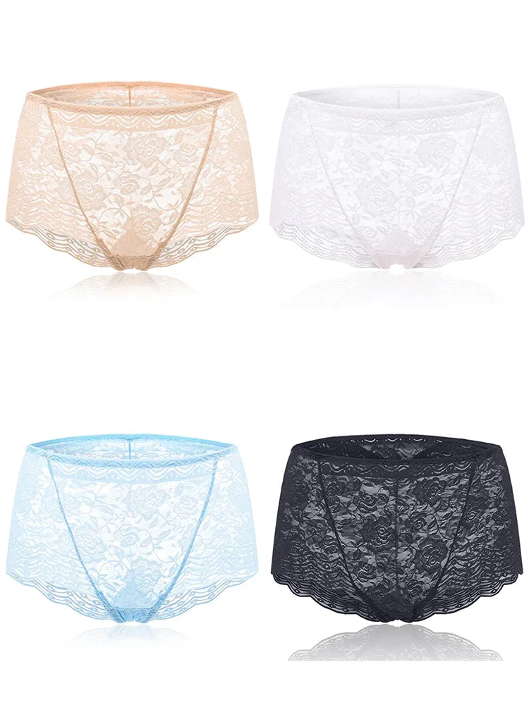 4-Pack Lace Embroidered Breathable Soft Panties