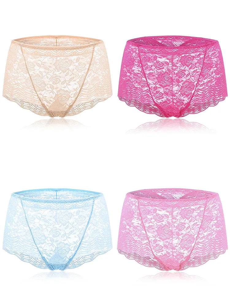 4-Pack Lace Embroidered Breathable Soft Panties