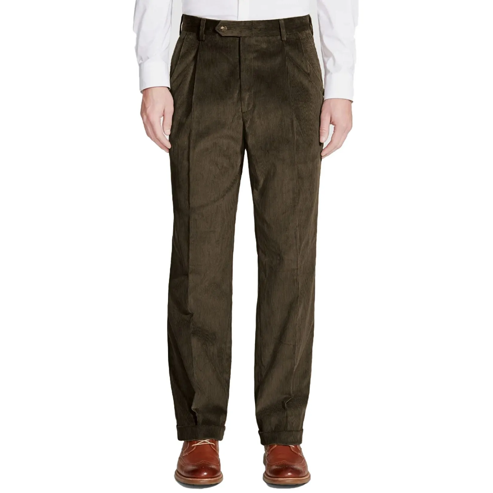 8 Wale Luxury Italian Corduroy Pant in Olive (Milan Double Reverse Pleat) by Berle