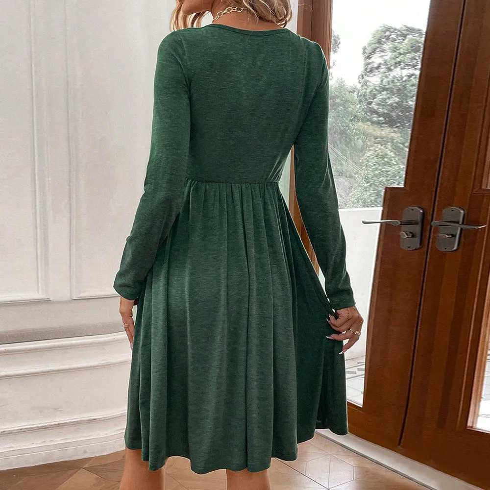 A-line Knitted Long Sleeved Dress