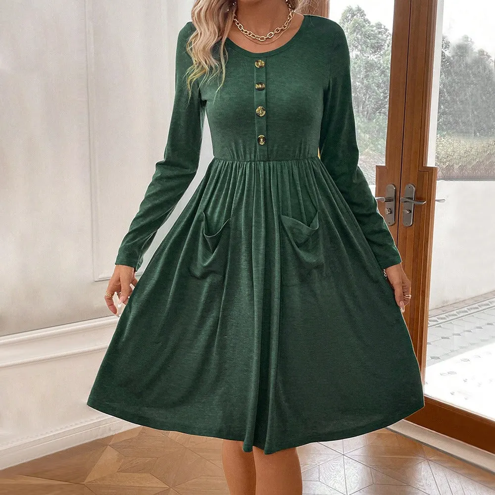 A-line Knitted Long Sleeved Dress