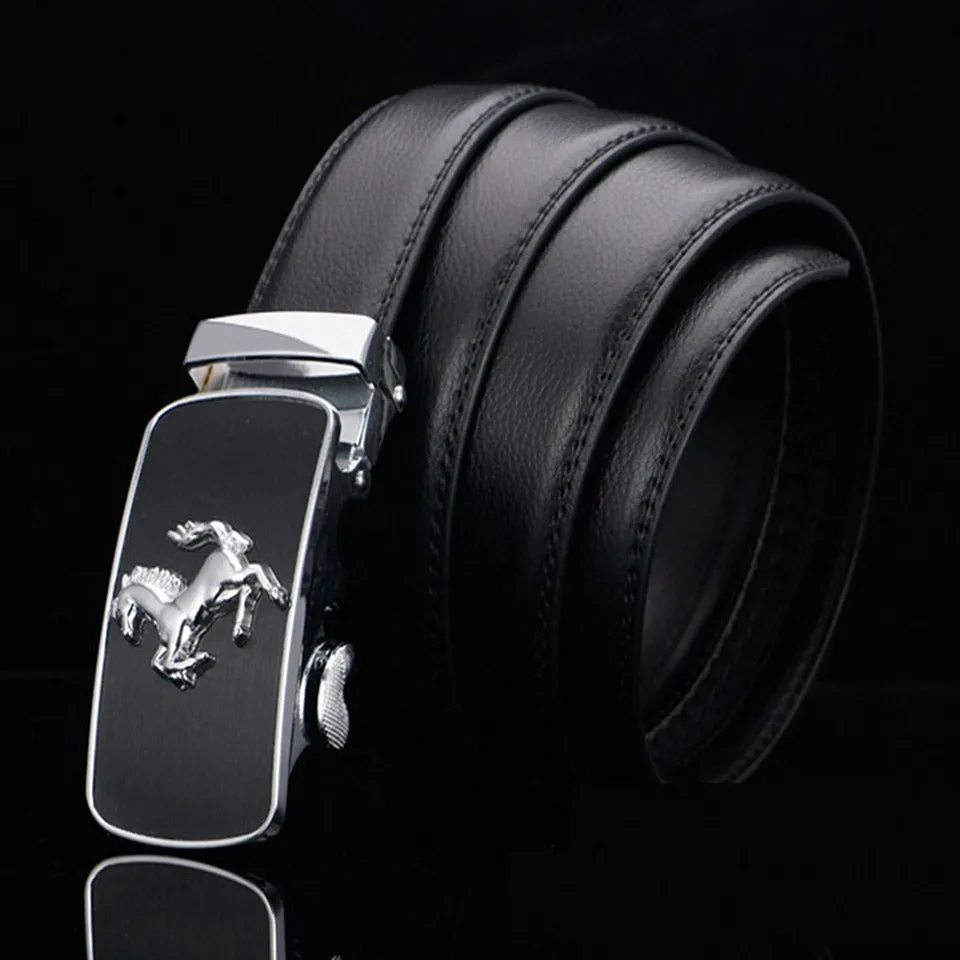 Adjustable Leather Belt Auto locking Horse Silver Buckle 101E