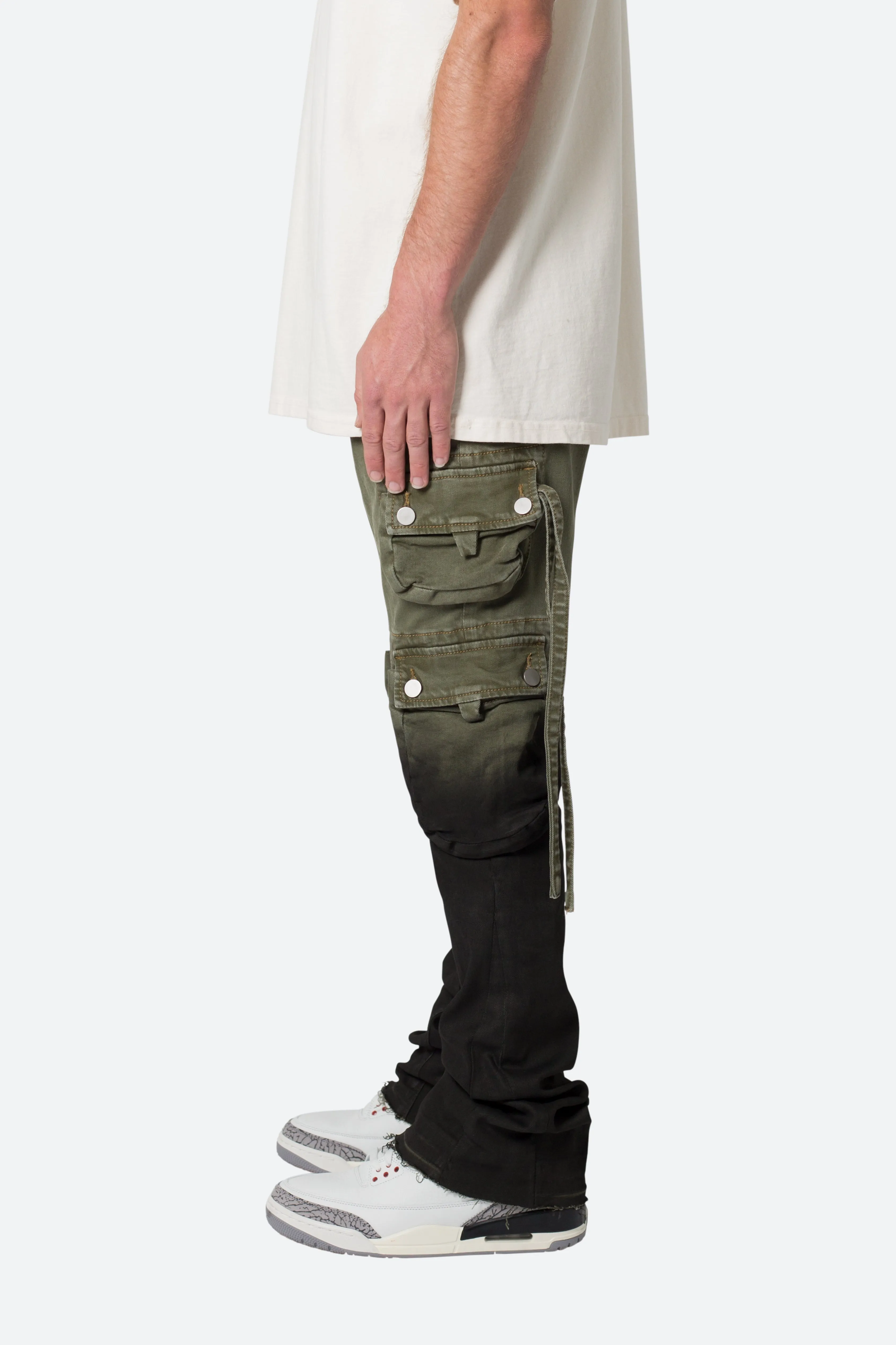 B569 Cargo Flare Denim - Olive/Black