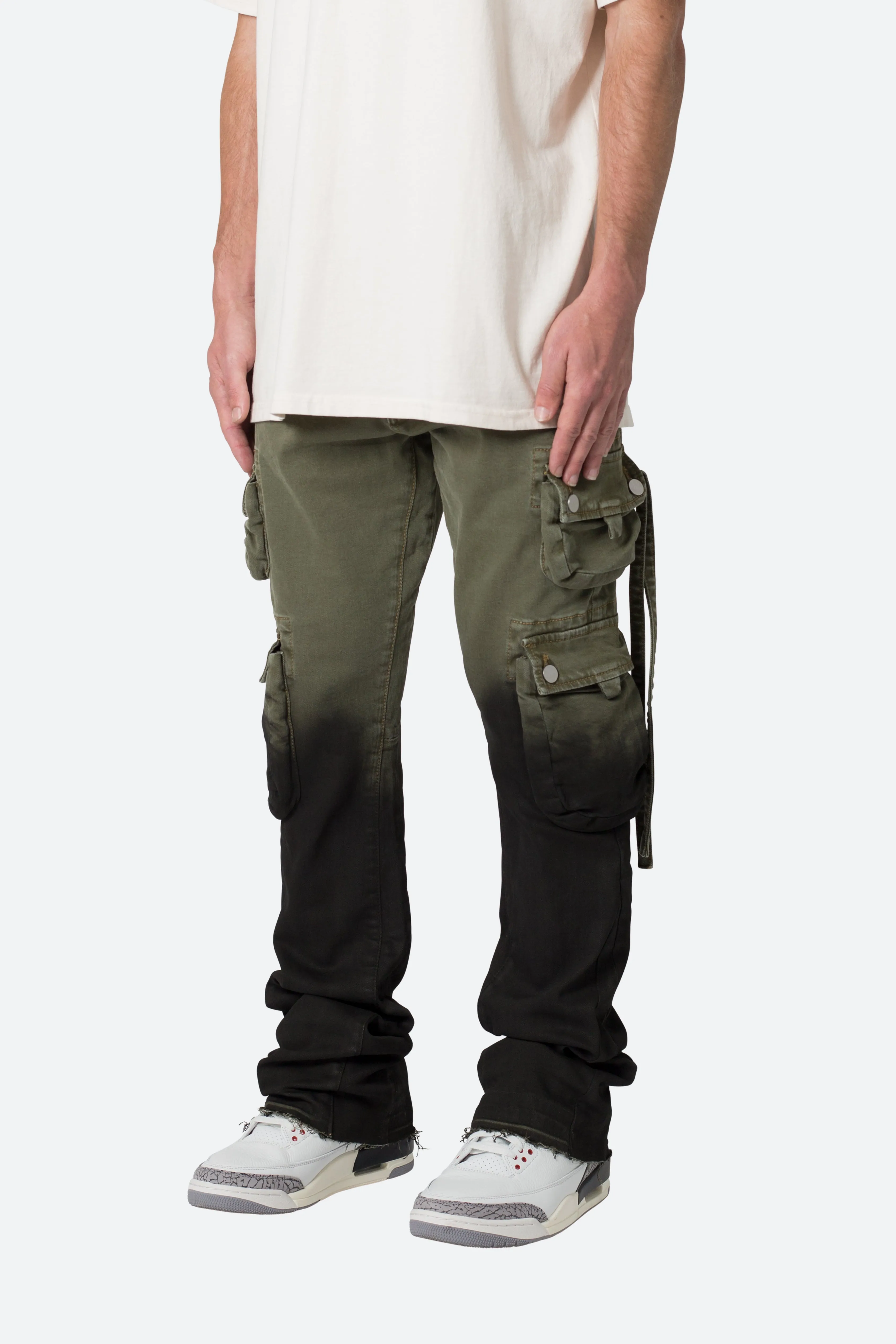 B569 Cargo Flare Denim - Olive/Black