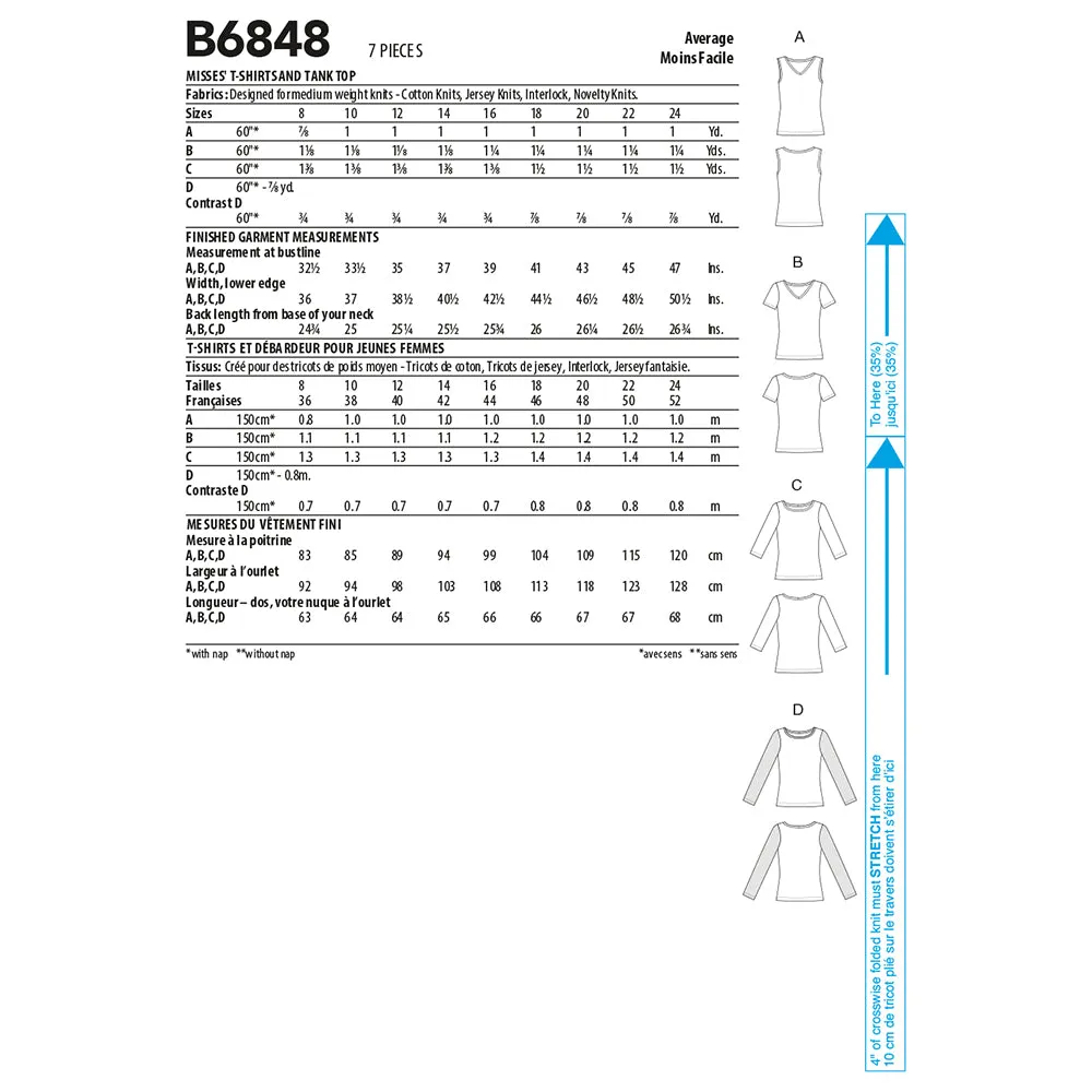 B6848 MISSES' T-SHIRTS & TANK TOP