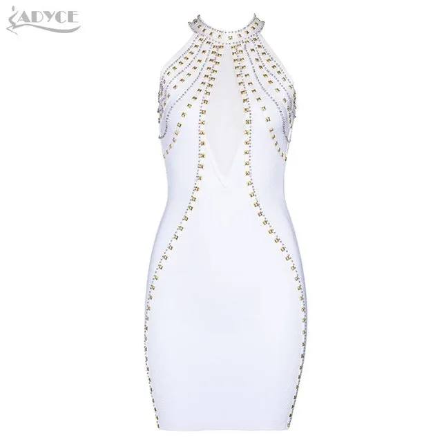 Backless Beading Halter Mesh Women Dress