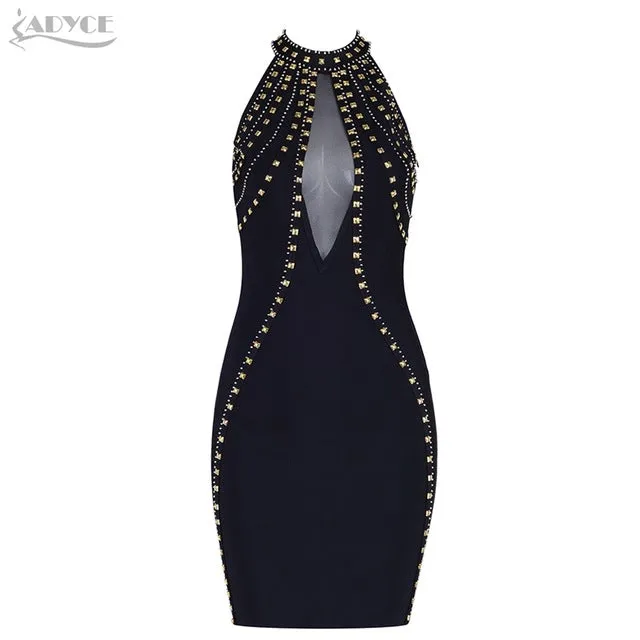 Backless Beading Halter Mesh Women Dress