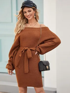 Bardot Self Tie Puff Sleeve Jumper Dress