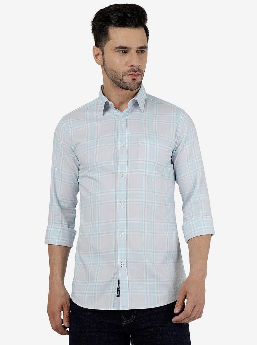 Barley Blue Checked Slim Fit Casual Shirt | JadeBlue