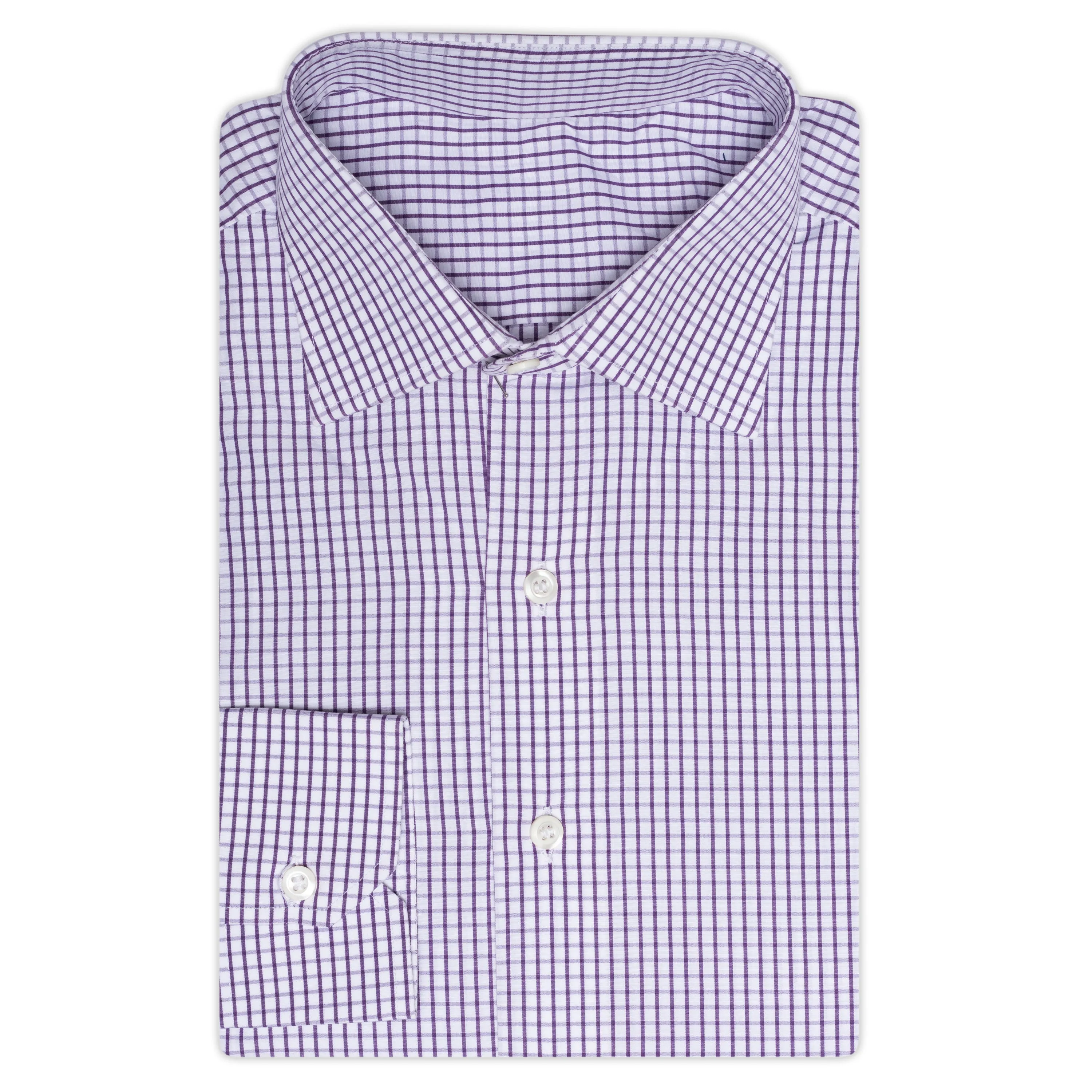 BESPOKE ATHENS Handmade Purple Plaid Cotton Dress Shirt EU 41 NEW US 16