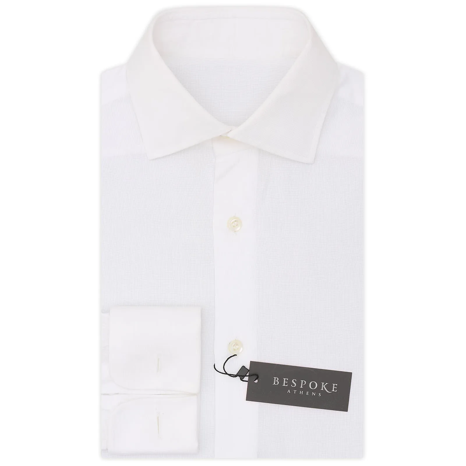 BESPOKE ATHENS Handmade White Dobby Cotton French Cuff Shirt EU 38 NEW US 15