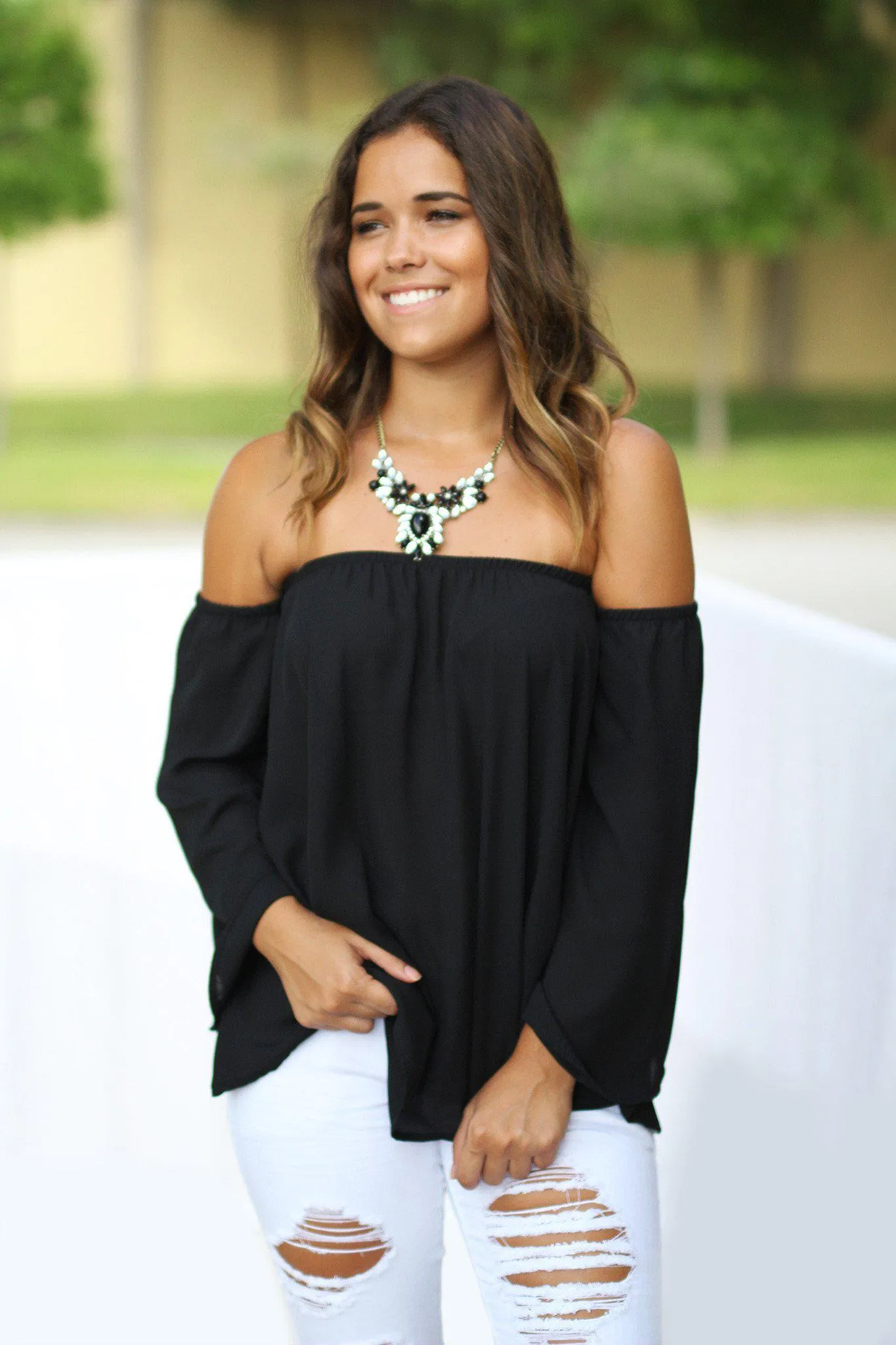 Black Long Sleeve Off Shoulder Top