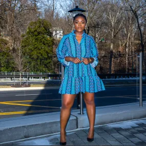 Blue Long Sleeve Swing Dress