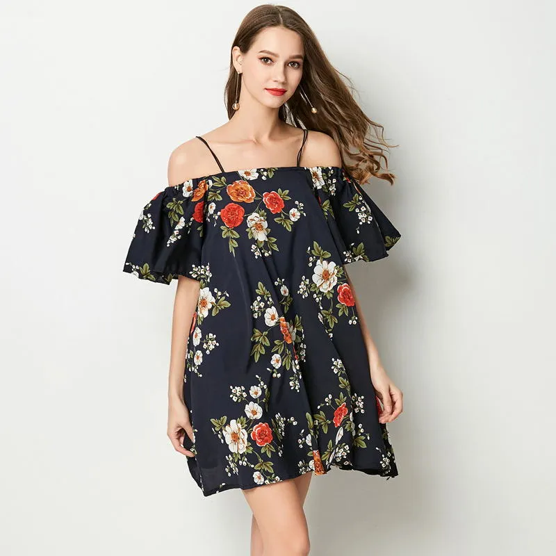 Bohemian Floral Chiffon Ruffle Dress