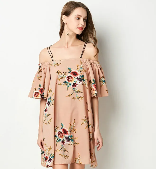 Bohemian Floral Chiffon Ruffle Dress