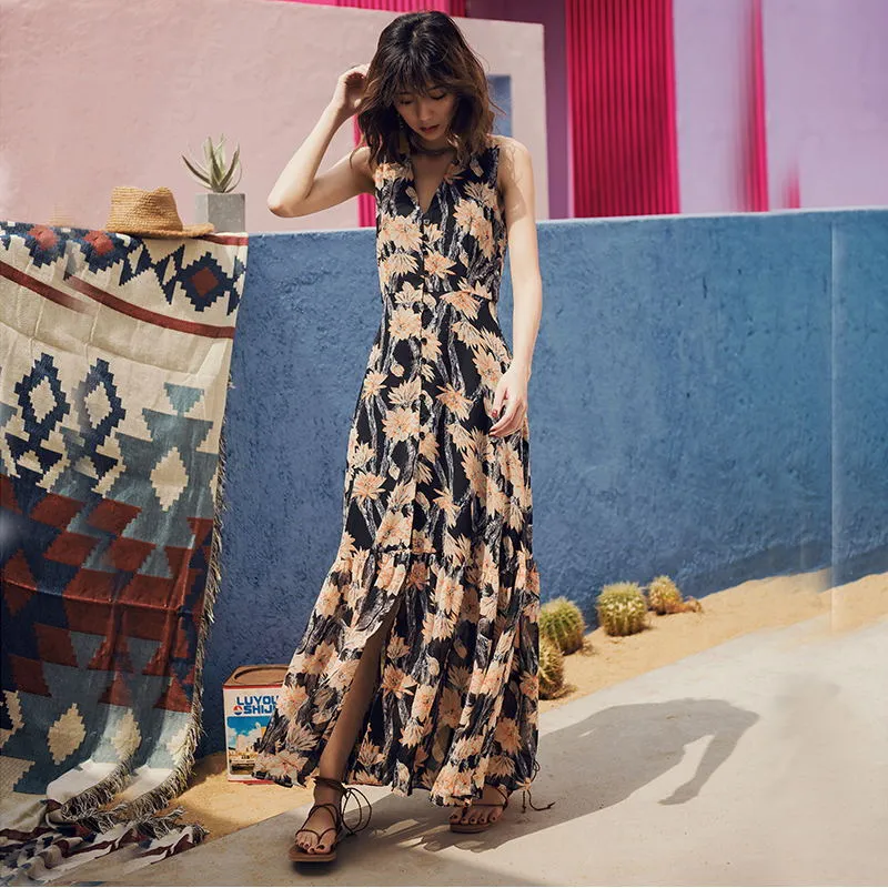 Bohemian Floral Print Long Beach Dress