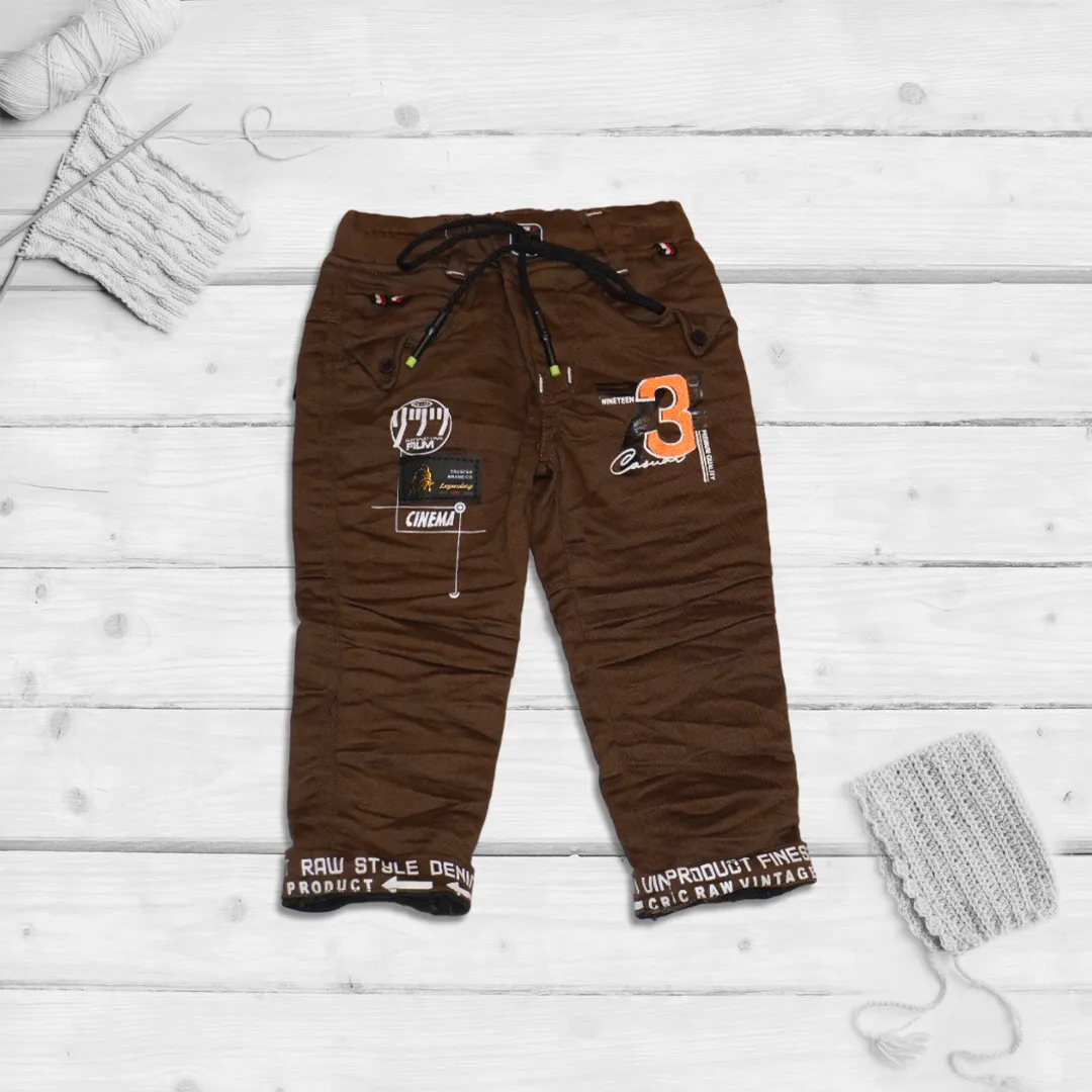 Boys Dark Brown Printed Pants