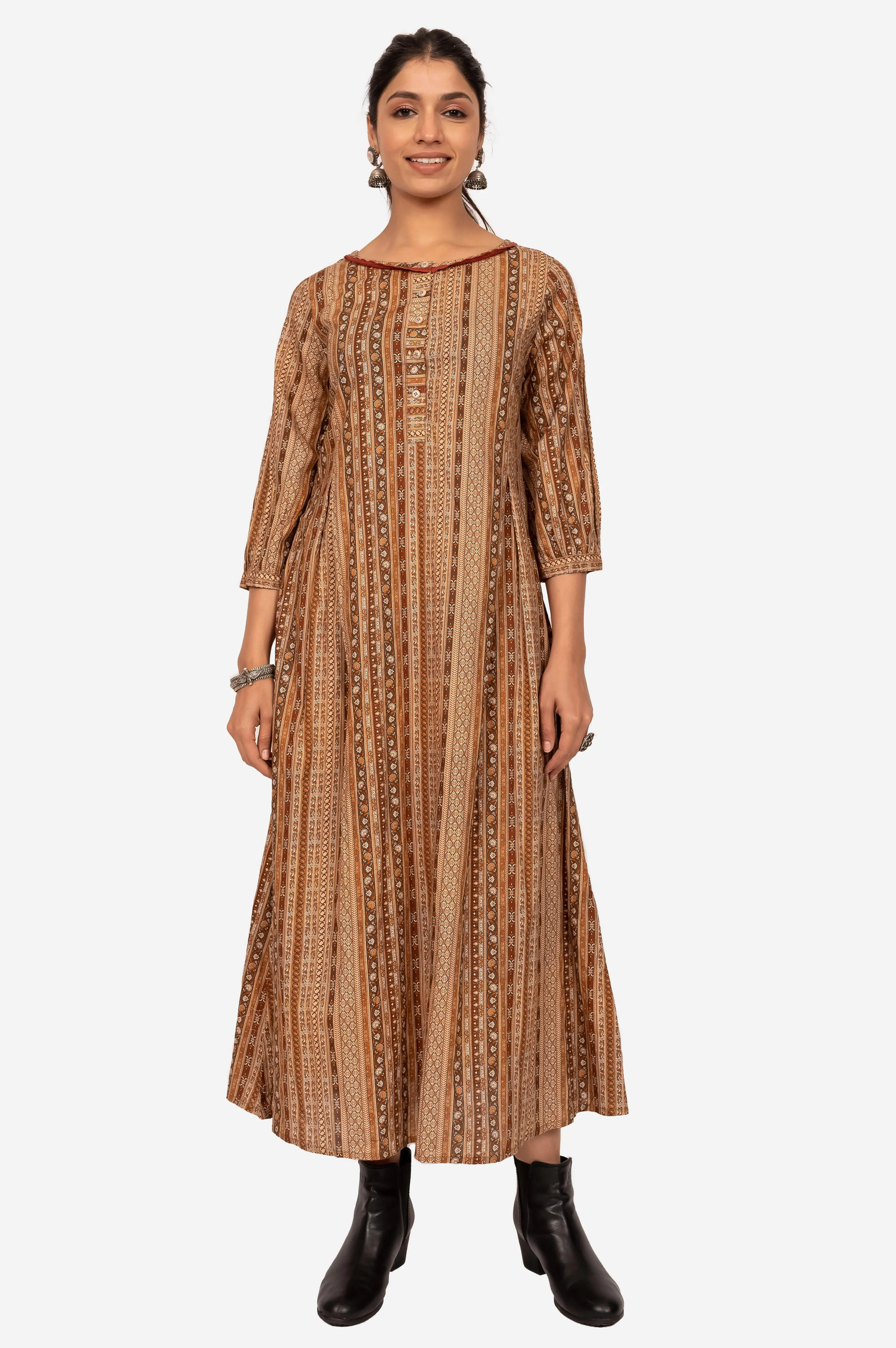 Brown-Colored 3/4 Sleeves Kurta