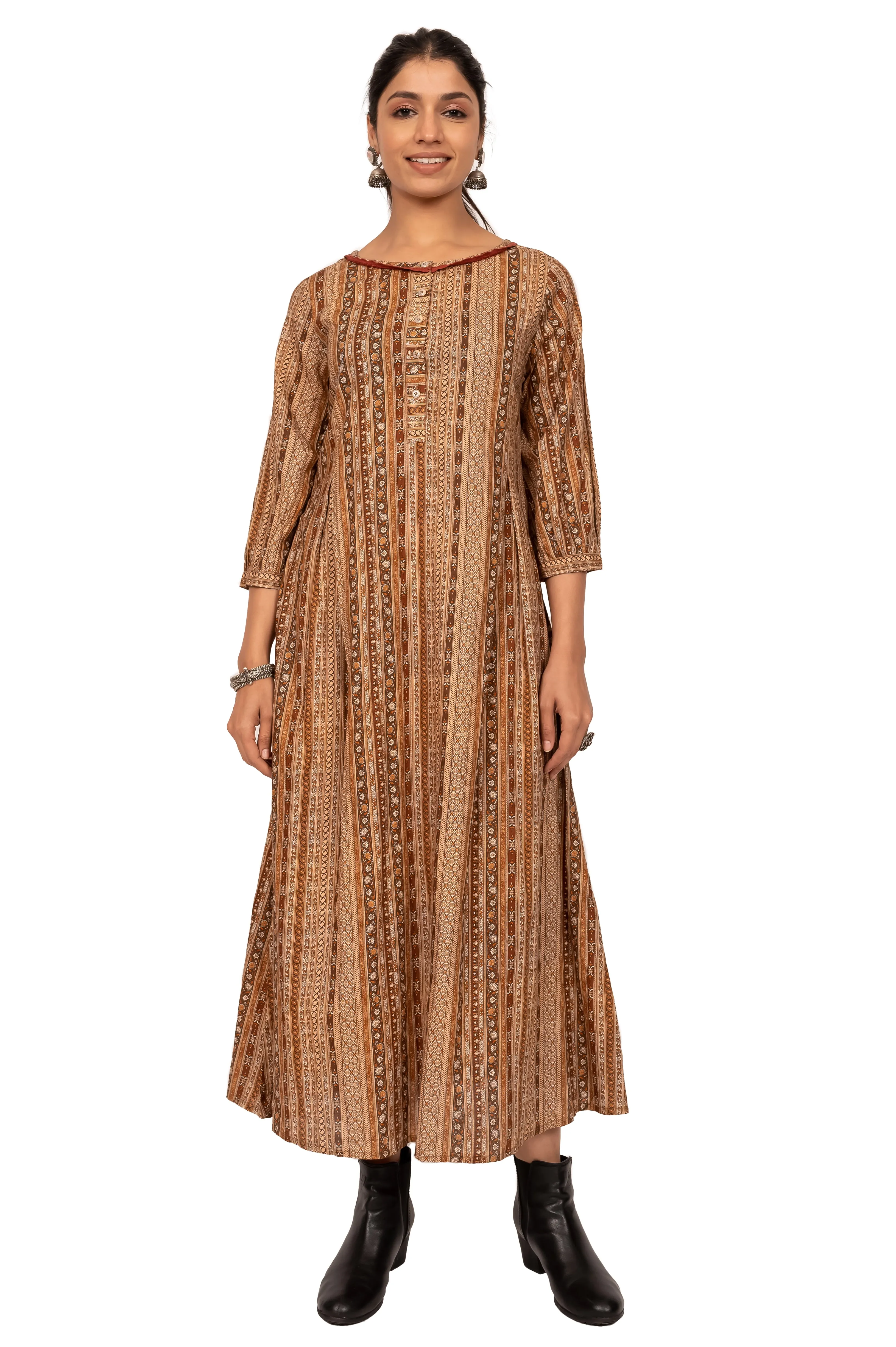 Brown-Colored 3/4 Sleeves Kurta