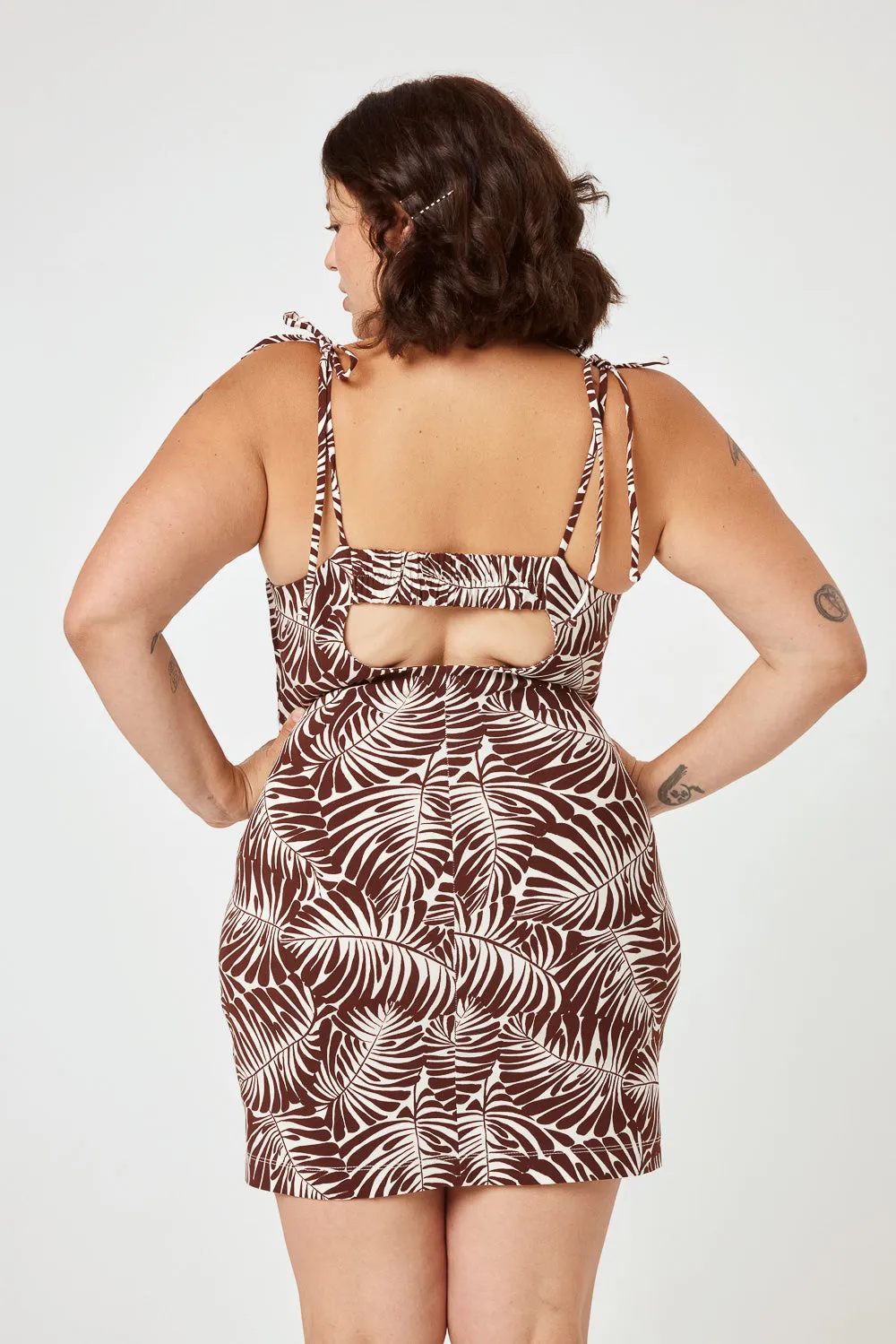 Brown Palm Tie Shoulder Dress