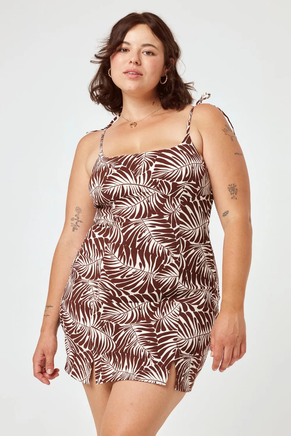 Brown Palm Tie Shoulder Dress