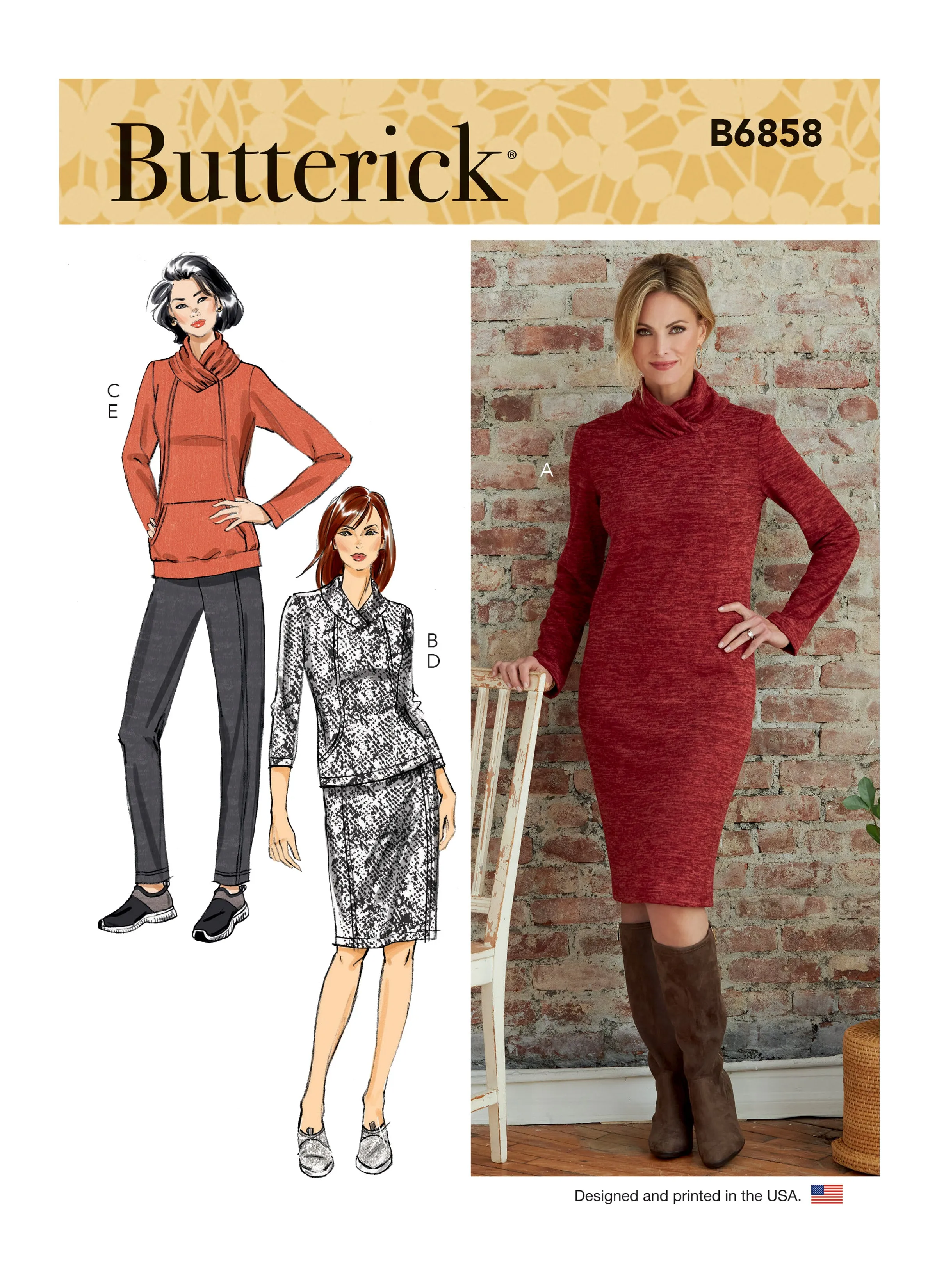 Butterick Pattern B6858 Misses' Knit Dress, Tops, Skirt and Pants