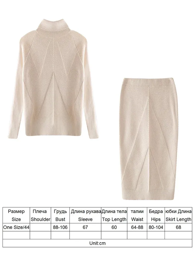 Cable Knit Skirt and Top Matching Set for Women