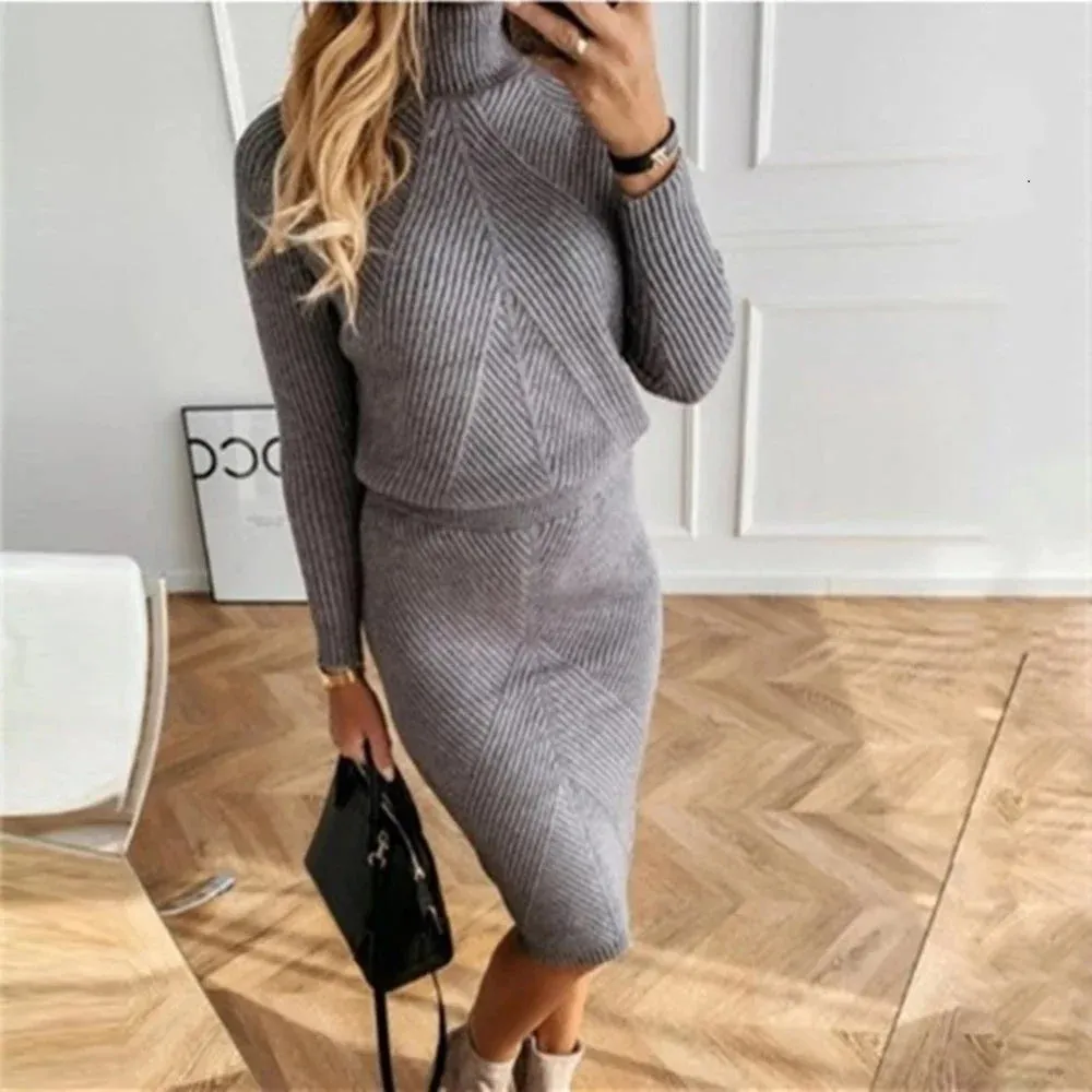 Cable Knit Skirt and Top Matching Set for Women