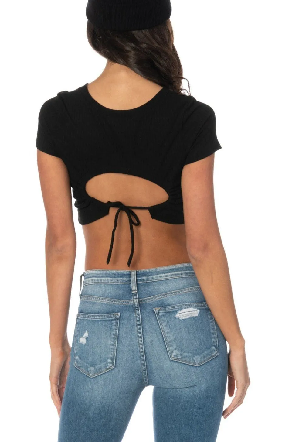 Caliente Open Back Crop Top Black