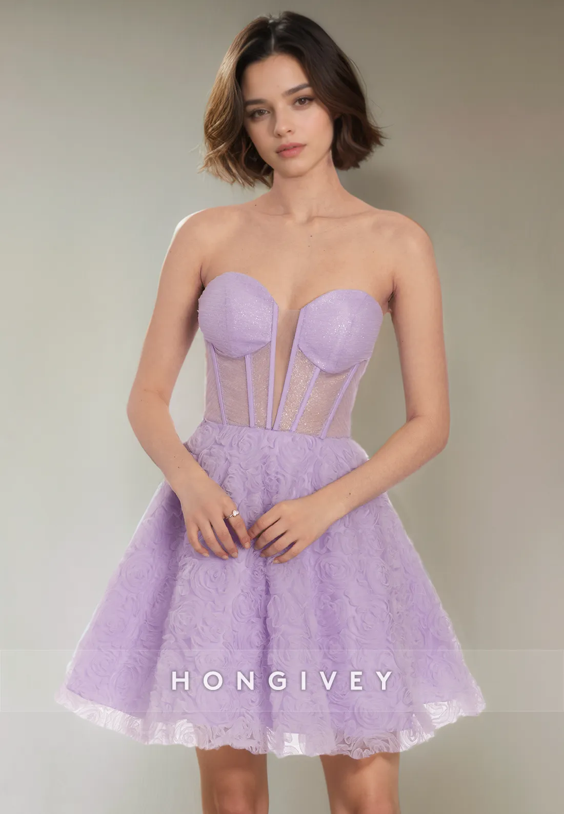 Chic A-Line Sweetheart Strapless Sheer Short Party Homecoming Dress