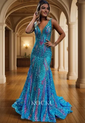 Chic & Modern Mermaid V-Neck Sparkly Evening Party Prom Dress