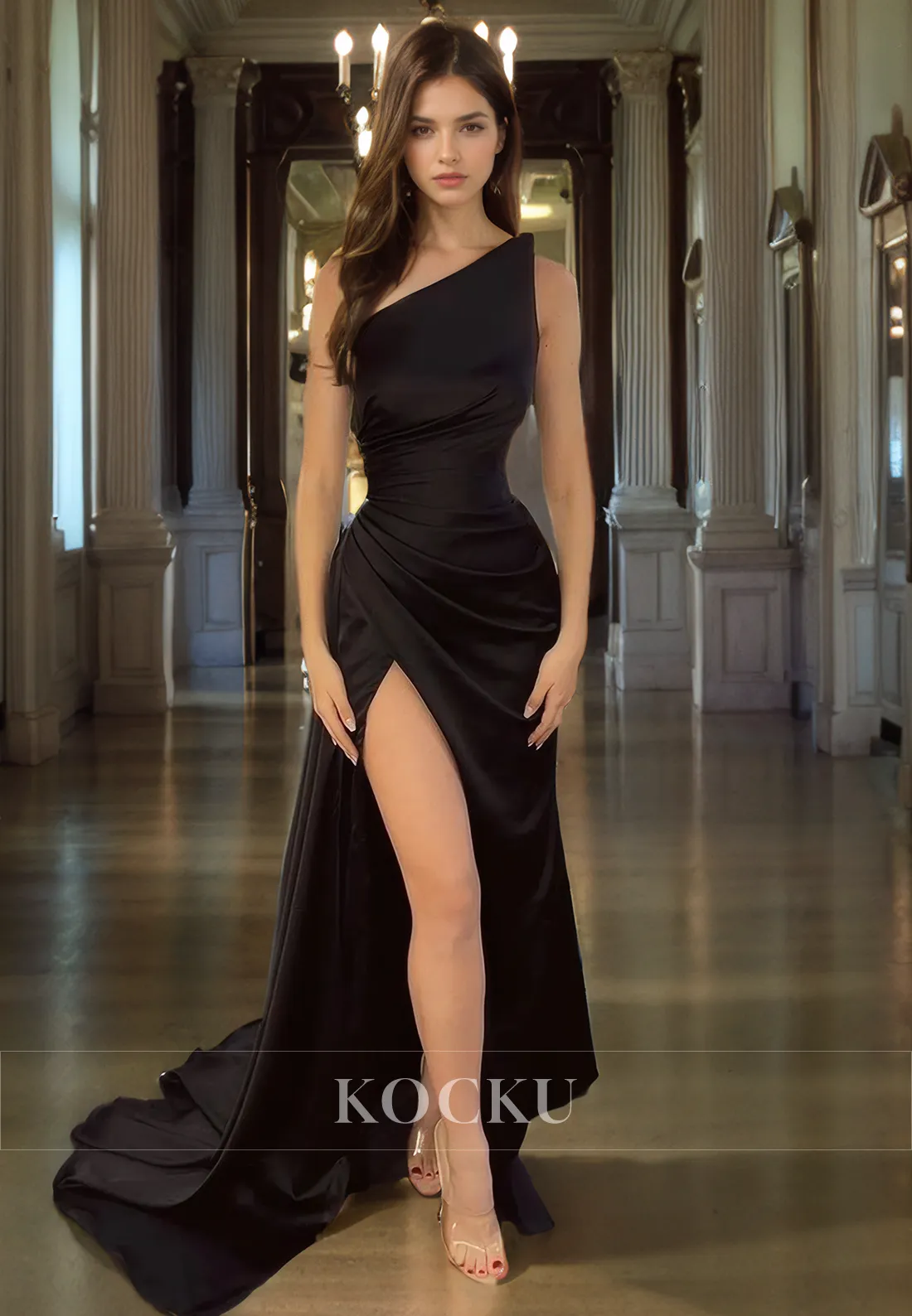 Chic & Modern One Shoulder Sleeveless Sheath Split Evening Party Prom Dress