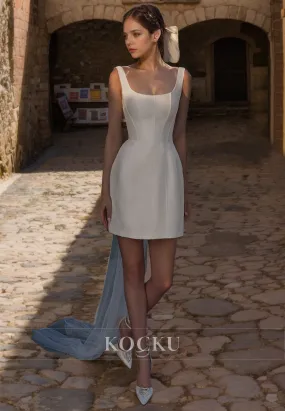 Chic & Modern Straps Square Sheath Mini Wedding Dress