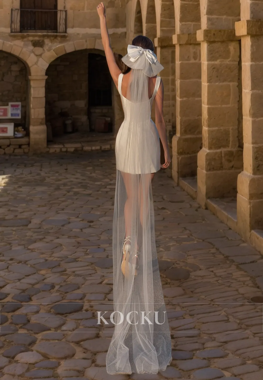 Chic & Modern Straps Square Sheath Mini Wedding Dress