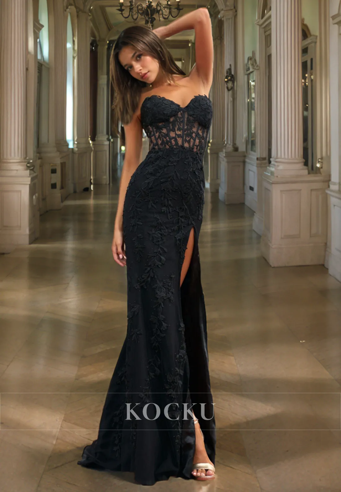 Chic & Modern Sweetheart Mermaid Split Appliques Evening Party Prom Dress