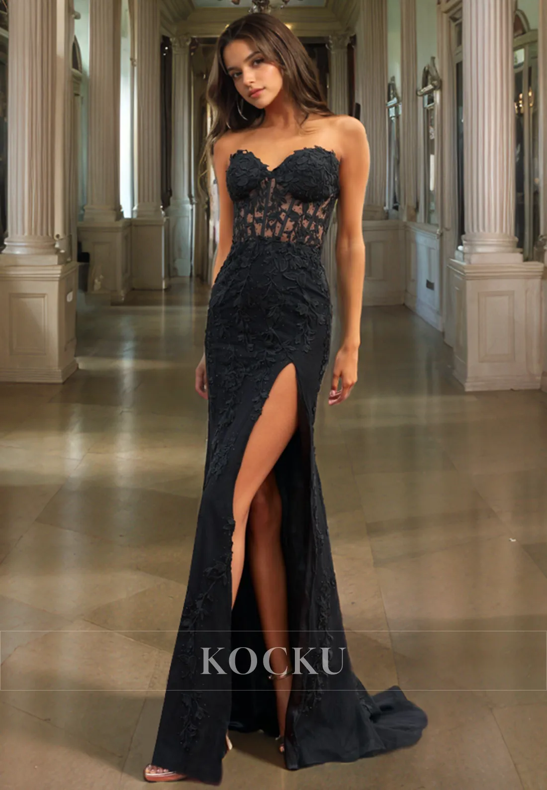 Chic & Modern Sweetheart Mermaid Split Appliques Evening Party Prom Dress