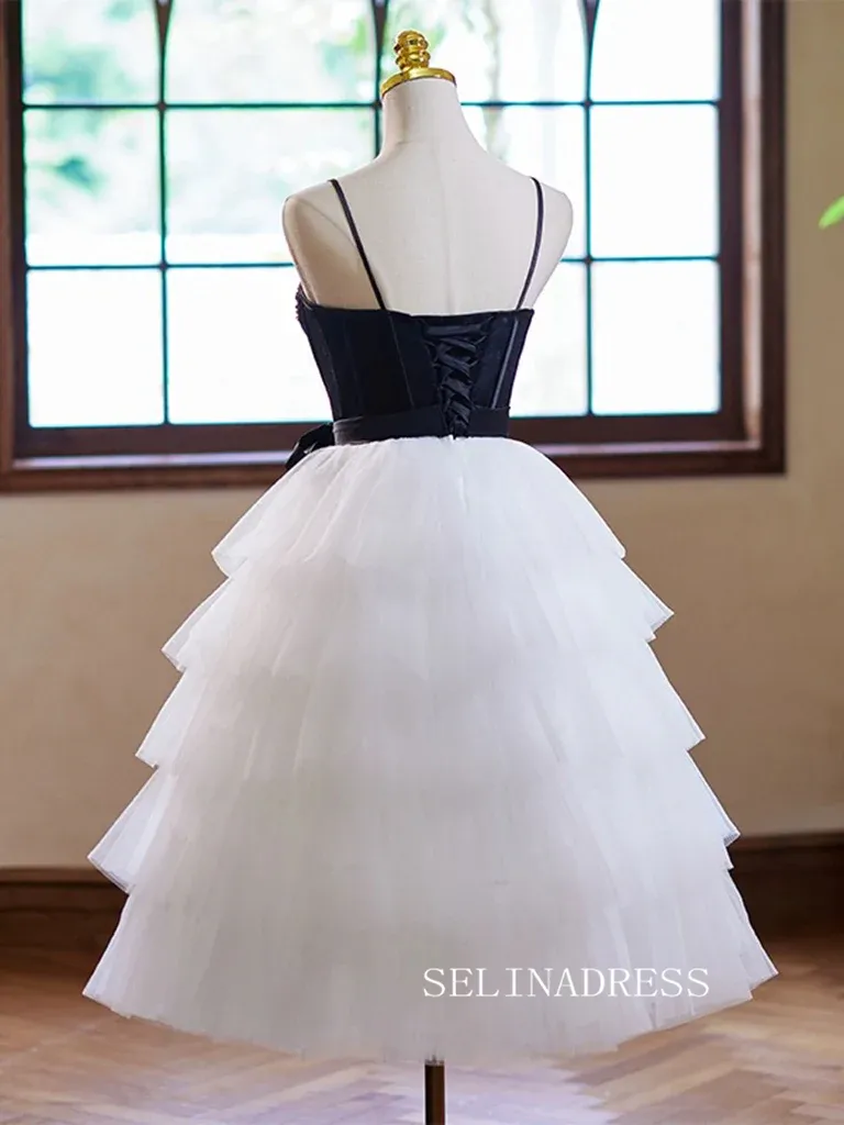 Chic Black White Short Prom Dress Tulle Homecoming Dress #TKL2124