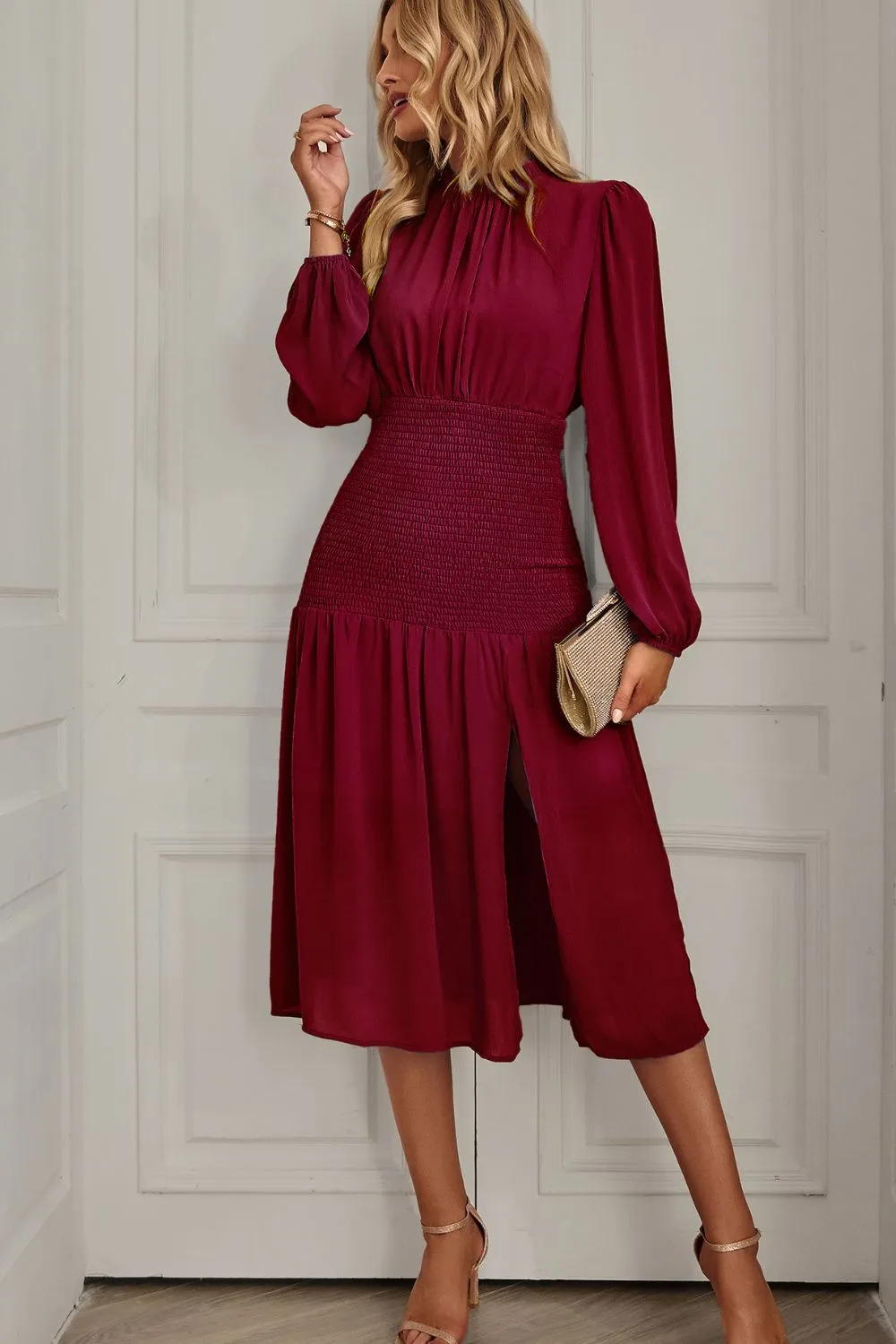 Chic Mock Neck Midi Dress