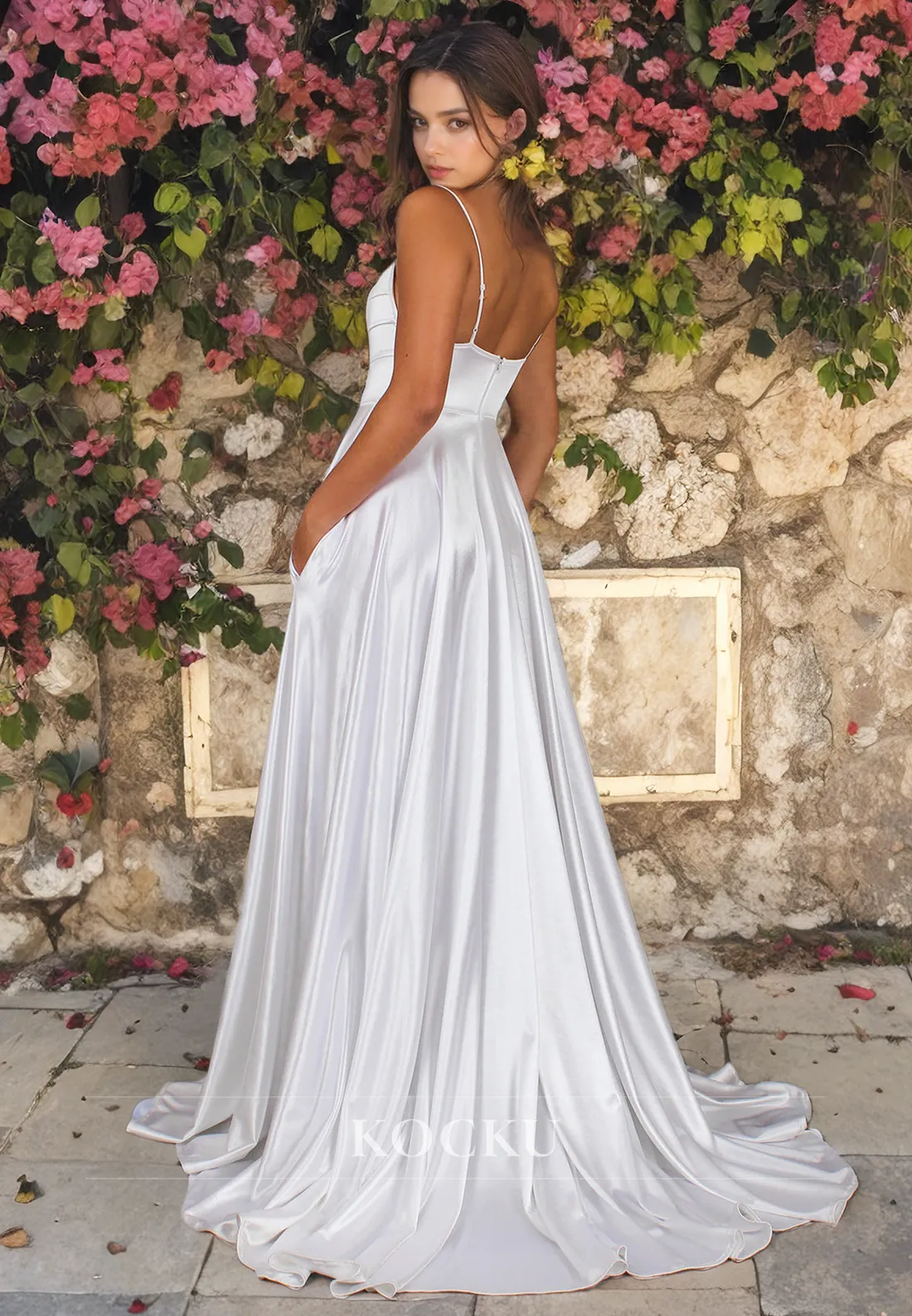 Chic&Classic A Line Spaghetti Straps Wedding Dress with Pockets Bridal Dress