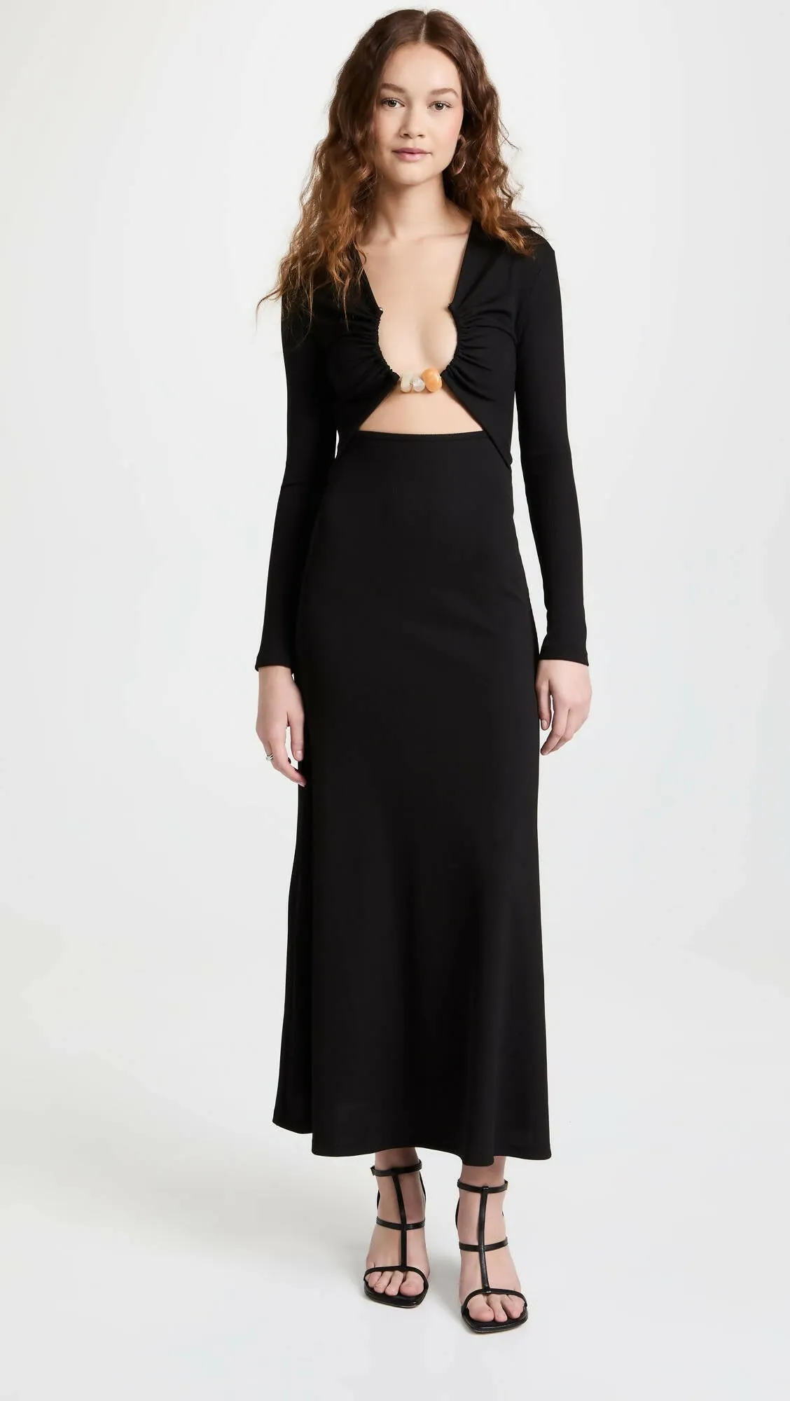 Christopher Esber Split Quartz Long Sleeve Midi Dress in Black