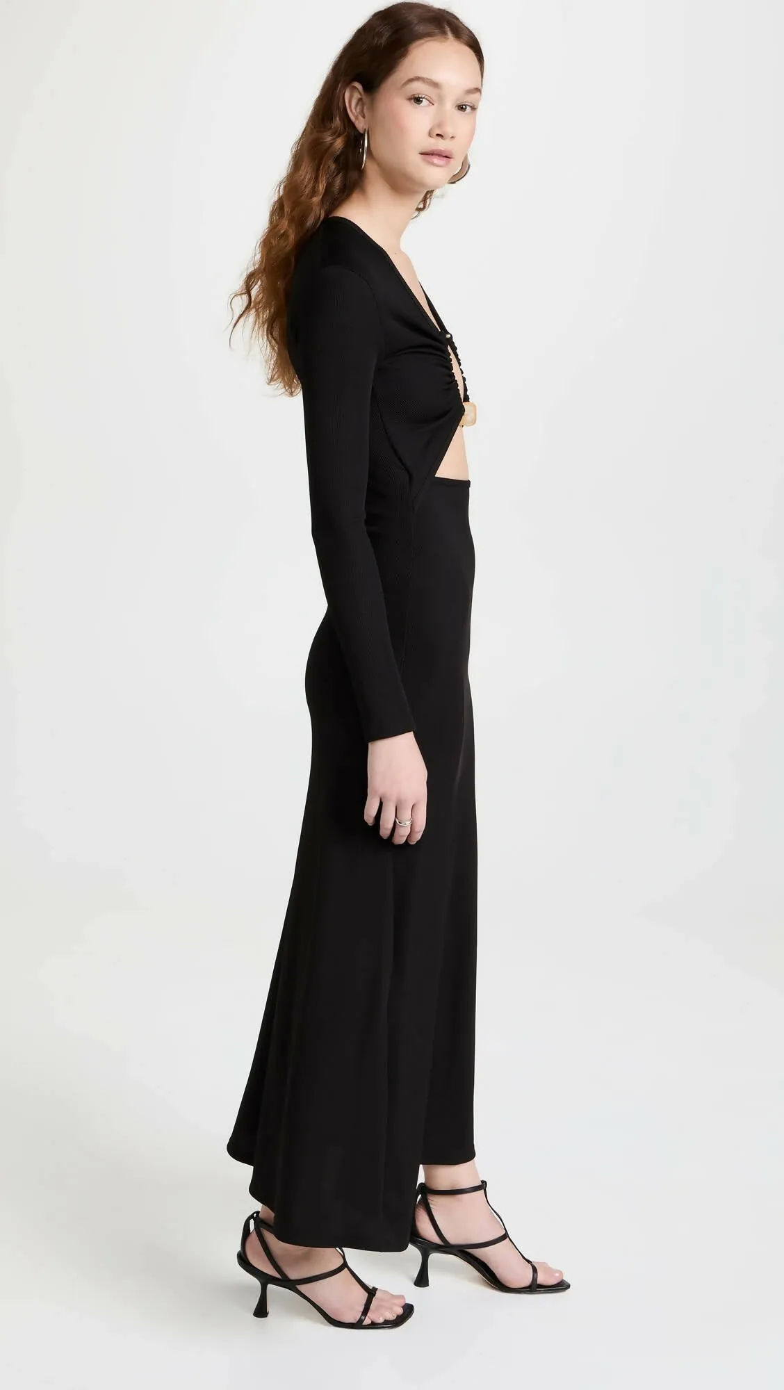 Christopher Esber Split Quartz Long Sleeve Midi Dress in Black