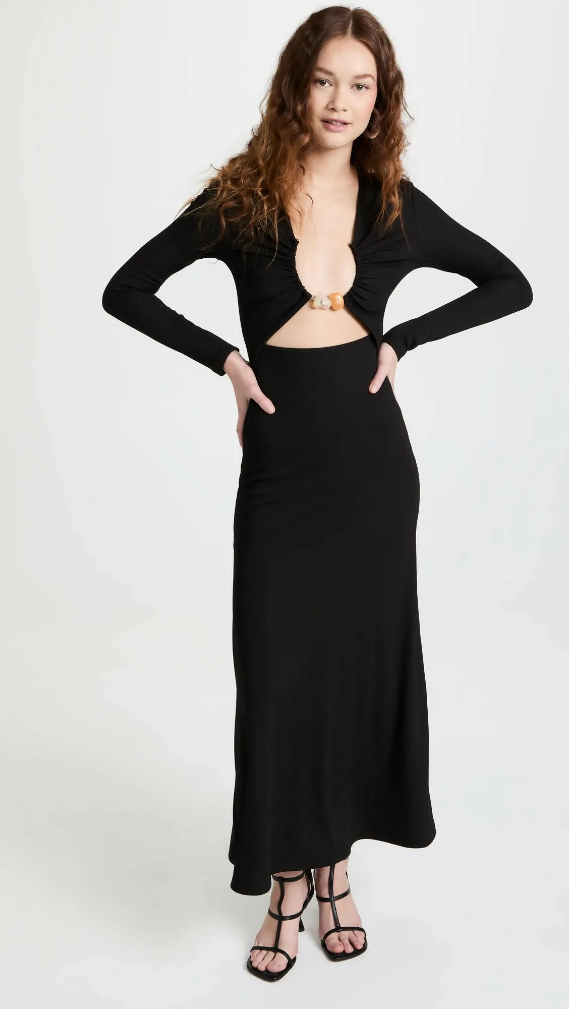 Christopher Esber Split Quartz Long Sleeve Midi Dress in Black