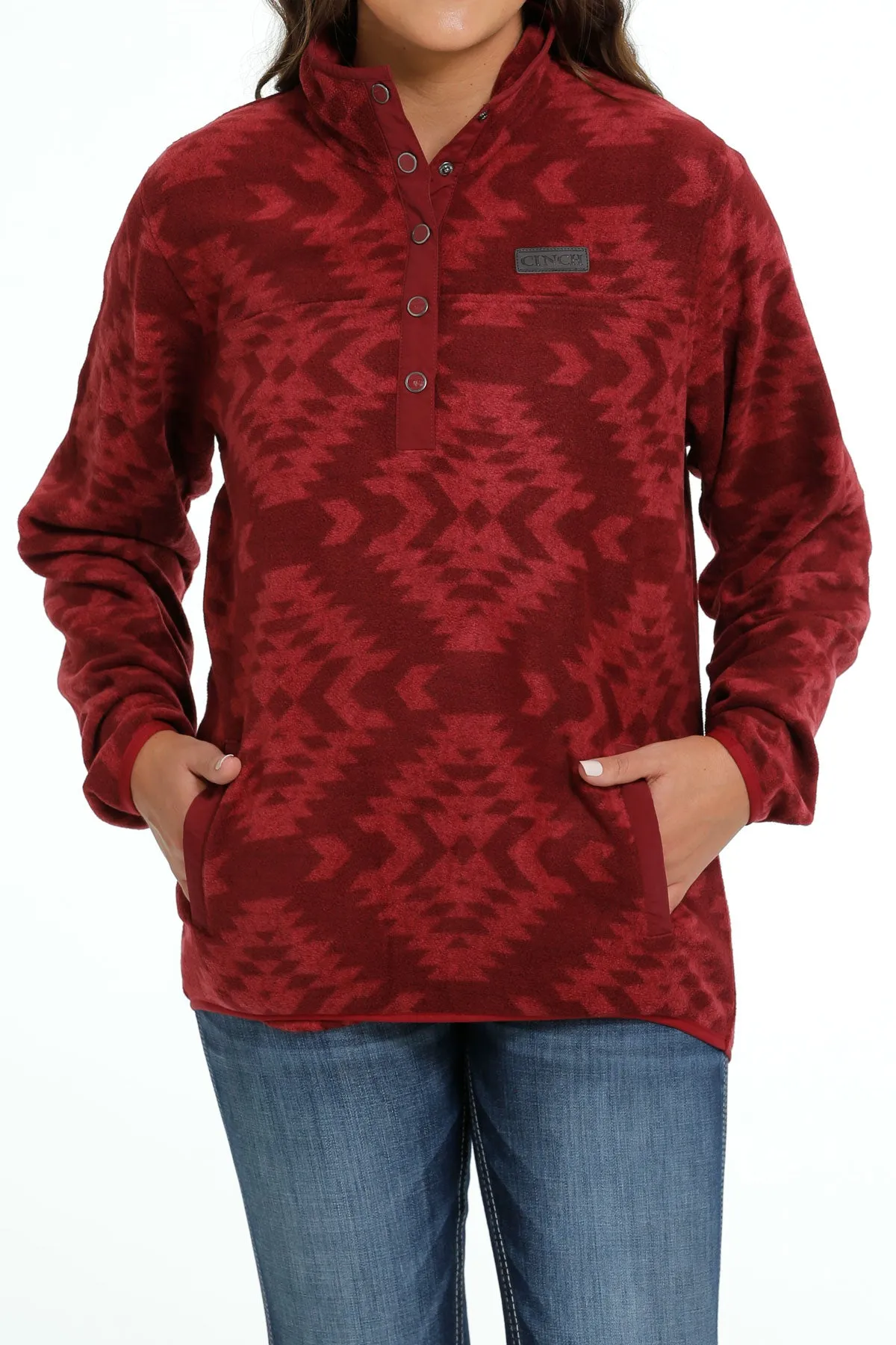 Cinch Women's Red Southwest Polar Fleece Pullover