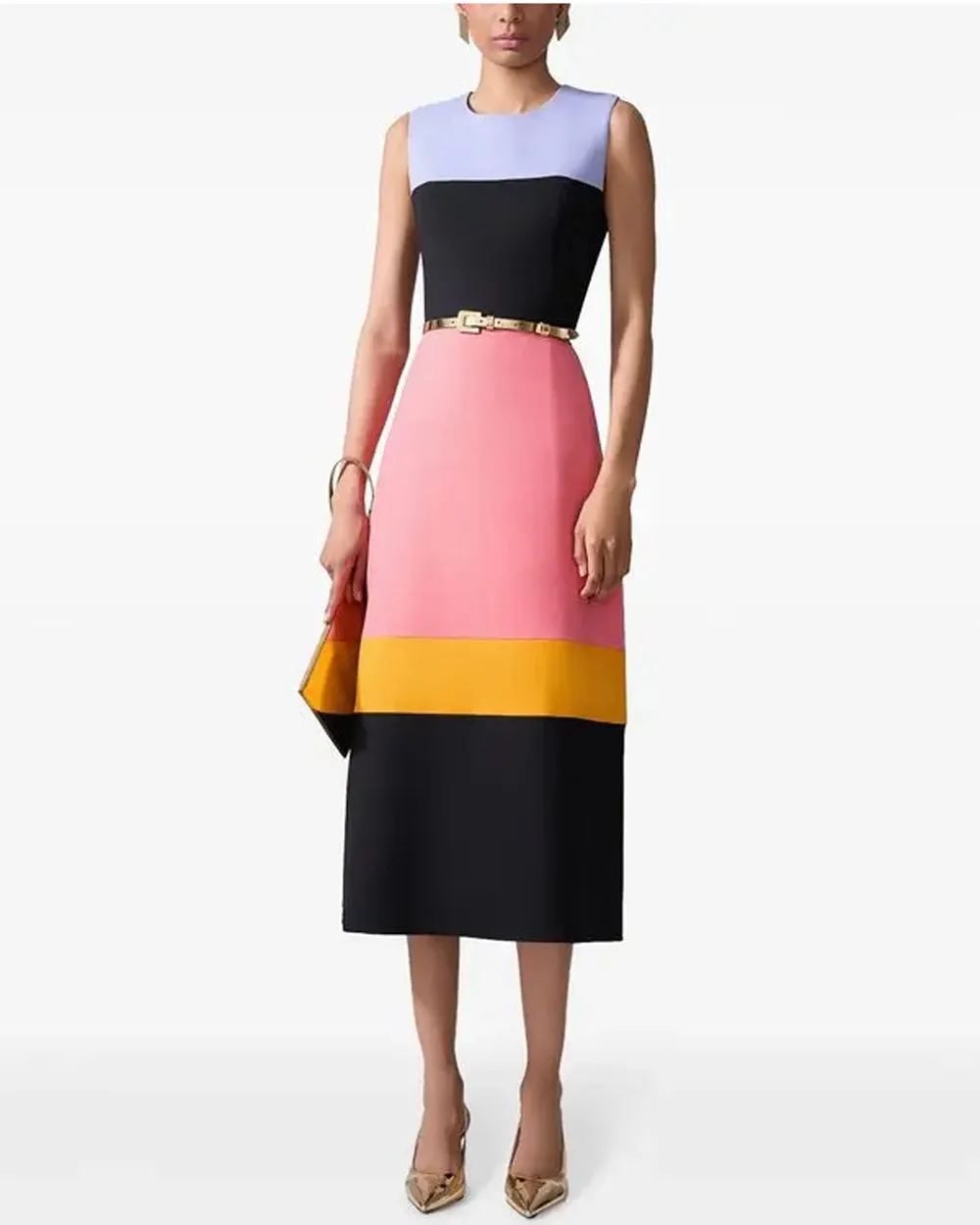 Colorblock Crewneck Midi Dress