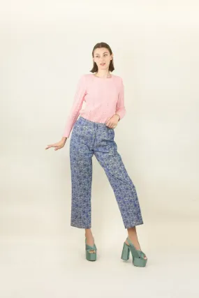 Courreges c.1970's Blue Floral Corduroy Pant