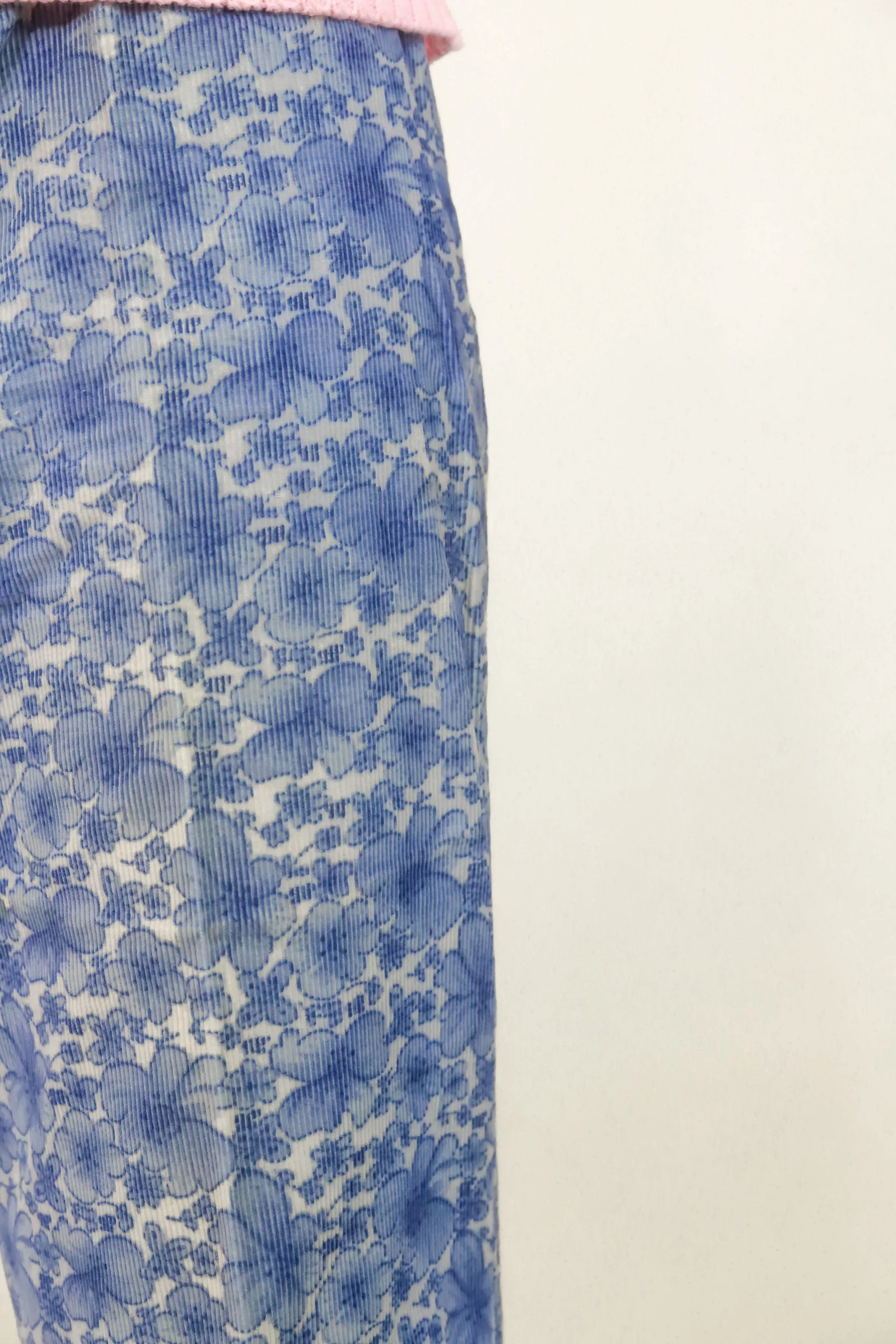 Courreges c.1970's Blue Floral Corduroy Pant