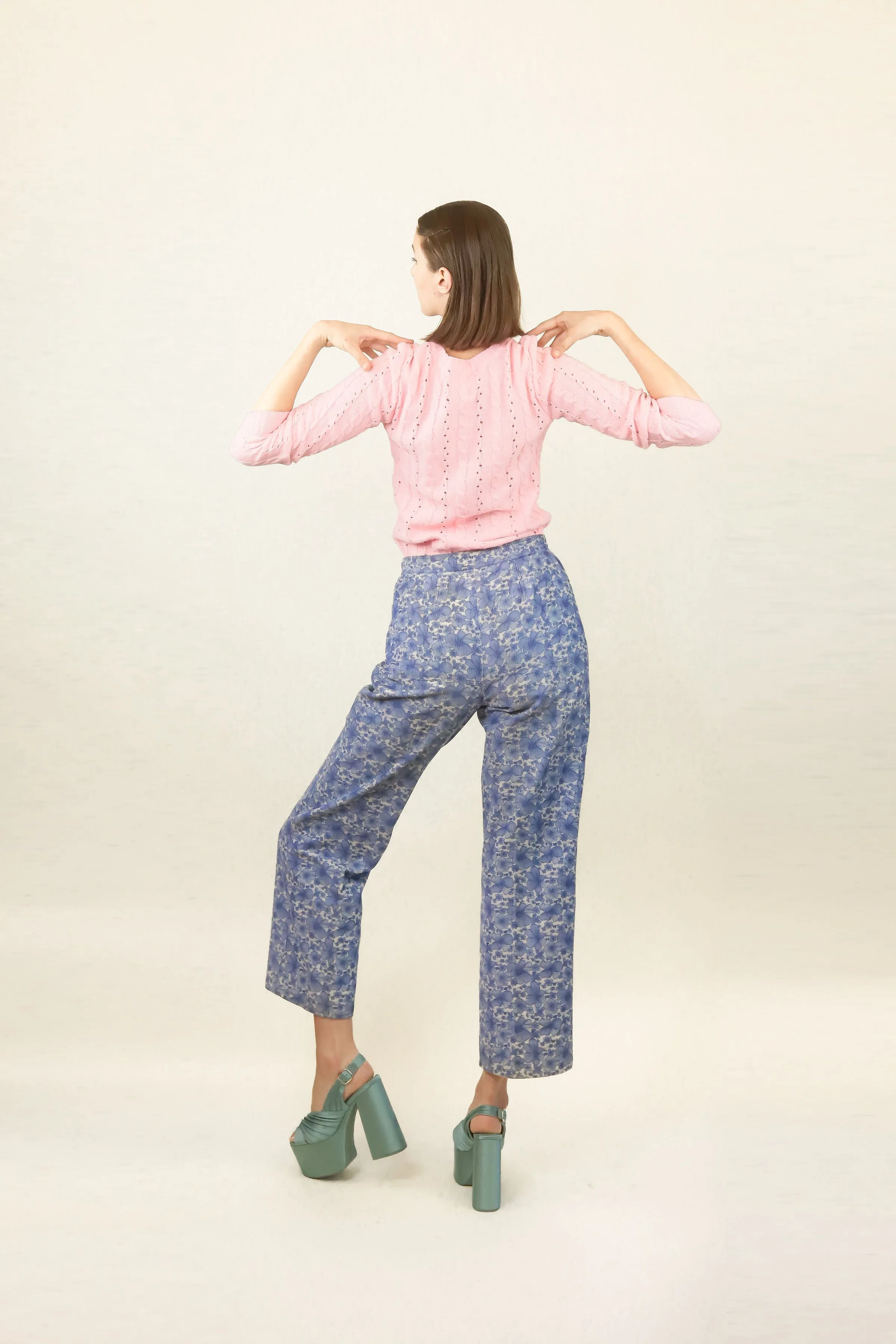 Courreges c.1970's Blue Floral Corduroy Pant