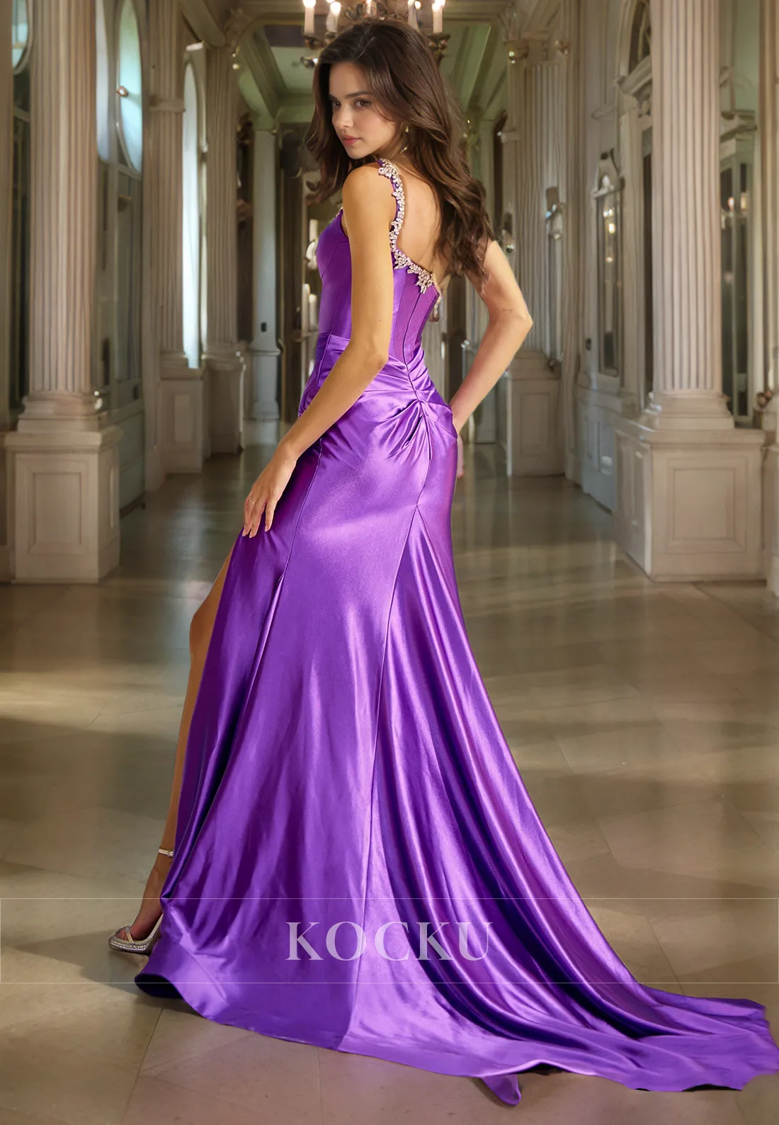 Couture & Ornate Straps Beaded Split Mermaid Evening Party Prom Dress