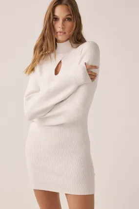 Cream High Neck Knit Mini Dress